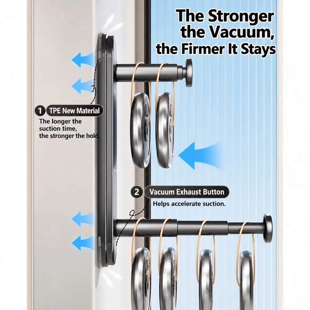 Suction Cup Hanger Organizer Stacker Double Layer Telescopic Clothes Hanger Storage Space Saving Non Punching