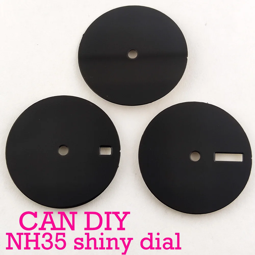 DIY LOGO NH35 Dial Blank watch dial for NH35 movement 28.5mm smooth Watch Shiny black White window 3H men's watch dial