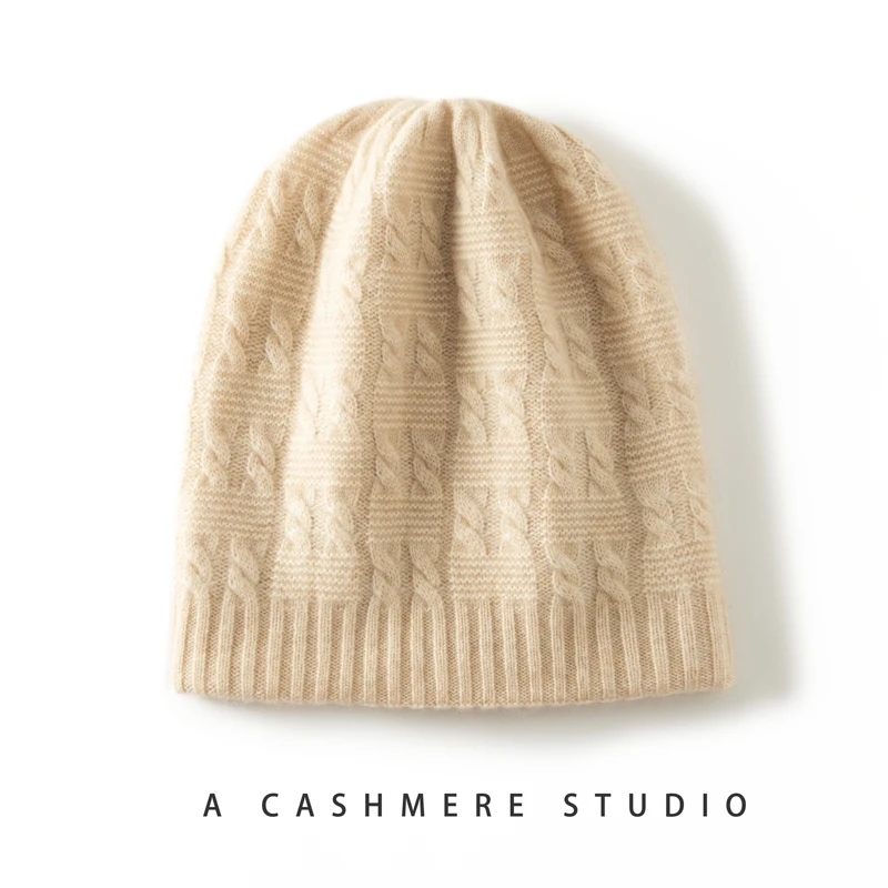 Men's and Women's Thick Double-layer Knitted Hat 100% Cashmere Bucket Hat Winter Warm Hat Fashion Twisted Flower Versatile Hat