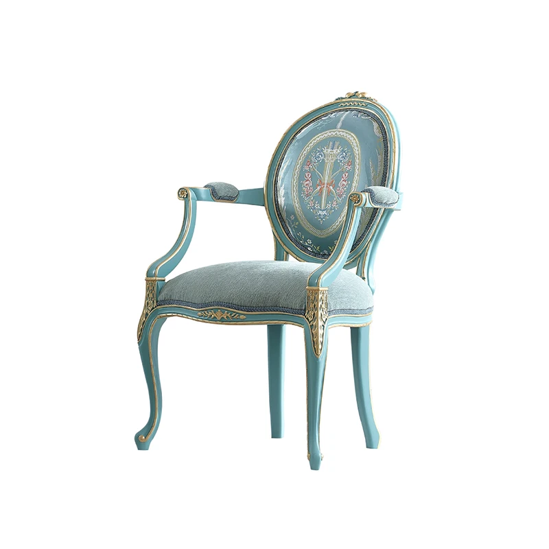for Classical Round Back European Dining Chairs Restaurant Hand Carving Wood Dinning Chair Vintage With Arms
