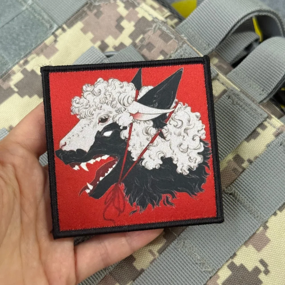 Chevron Wolf in Sheep Skin Demon Morale Custom Applique Printed Patches for Clothing Tactical Military HookLoop Backpack Sticker