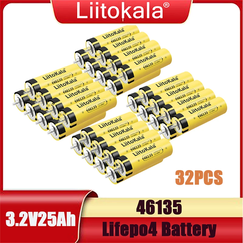 

32PCS LiitoKala 3.2V 25Ah LiFePO4 Rechargeable Battery DIY12V 24V 48V Is Suitable For Golf Cart And Boat Solar System