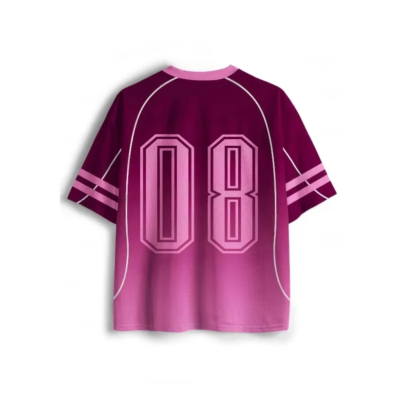 2026 Unisex Jersey Gradient Pink Purple Excited Letter Number 08 V Neck Short Sleeve Y2K Streetwear Back To School Casual Top - view 2