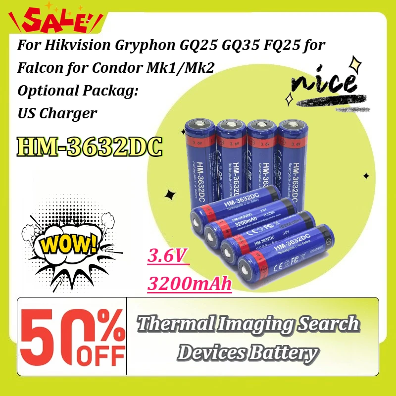 Batería HM-3632DC 3.6V 3200mAh para Dispositivos de Búsqueda con Imagen Térmica Hikvision Gryphon GQ25 GQ35 FQ25 para Falcon para Condor Mk1/Mk2
