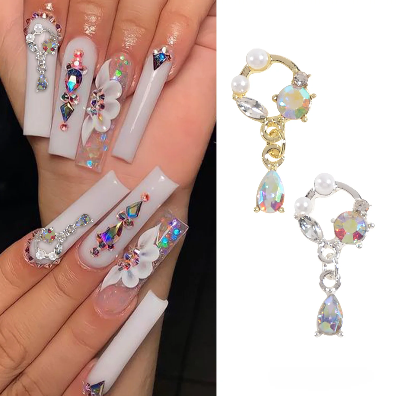 DIY Strass Nail Art Dekorationen mit 20 stücke Legierung Anhänger hohlen Strass Nagel Zubehör mit Legierung Anhänger