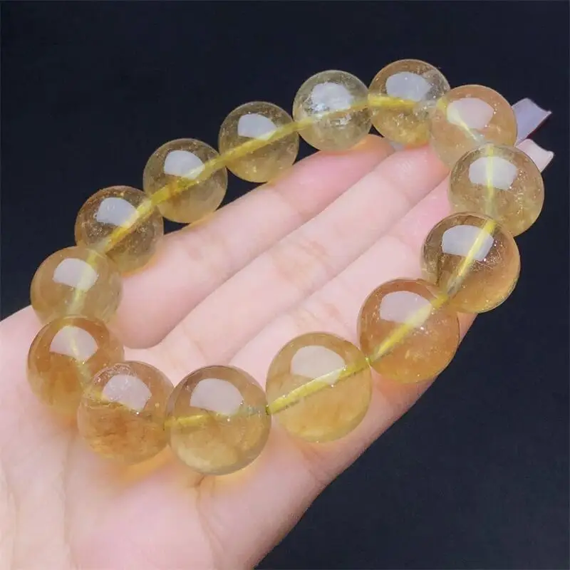 14MM Natural Golden Aquamarine Bracelet Colorful Gemstone Bead Strings Fashion Beautifully Jewelry For Men And Women 1PCS