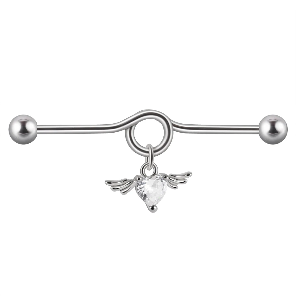 1PC Surgical Steel Heart Zircon Devil  Industrial Barbell Ring Earrings Straight Barbell Ear Cartilage Helix Piercing Jewelry