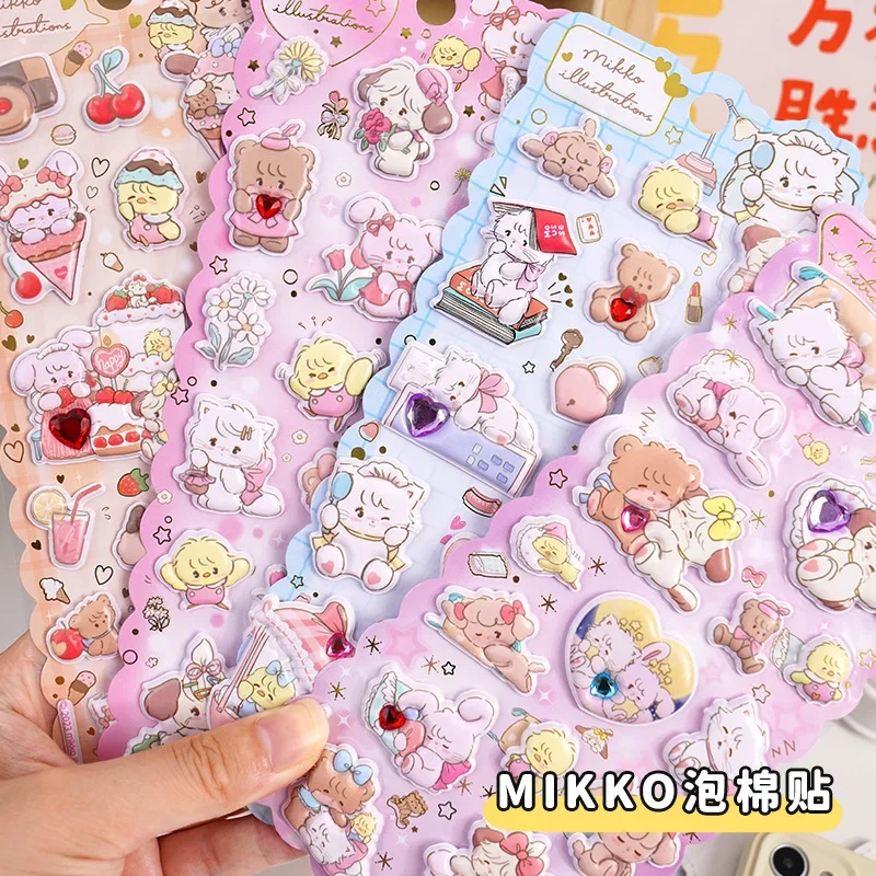 1 pc Cartoon Cute Cat with Diamond Puffy 3D Stickers Scrapbooking Diy Journal Stationery Sticker Sheet Gift Deco Prize