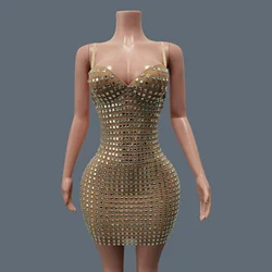 Sparkly Silver Rhinestones Mini Evening Dress for Women Sexy Party Celebrate Birthday Dress Show Stage Photo Shoot Wear Kading