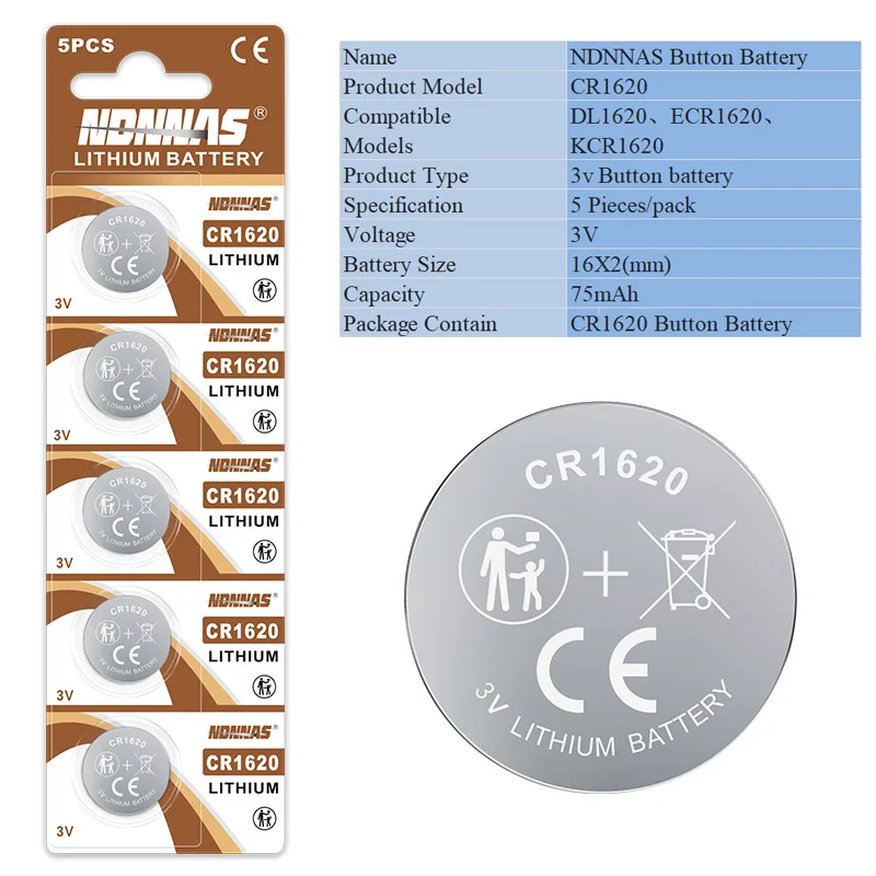 3V CR1620 Battery CR 1620 Button Batteries Suitable for Watches, Car Audio Speakers, Scales, Shavers DL1620 BR1620 Lithium Cell