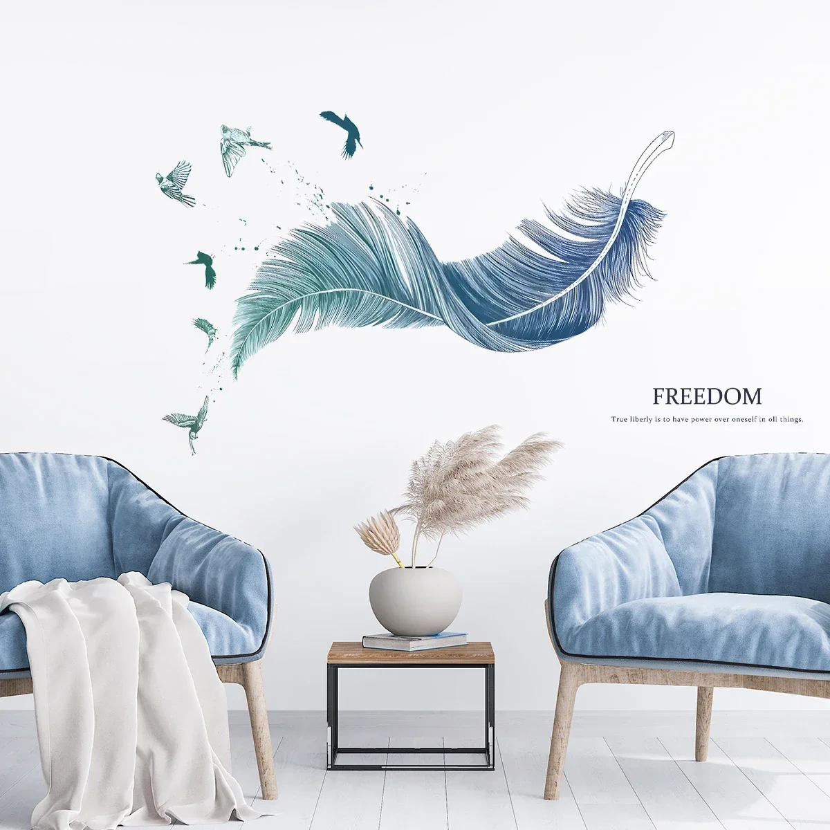 Creative Freedom Feather Wall Sticker Kids Room Deocr Wall Art Bedroom Decoration for Baby Room Girls Boy Gift Living Room DIY