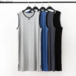 Novo 2025 pijamas modais de verão masculino longo manga curta meados de comprimento solto de uma peça tamanho grande roupão de banho casa masculino dormir camisola