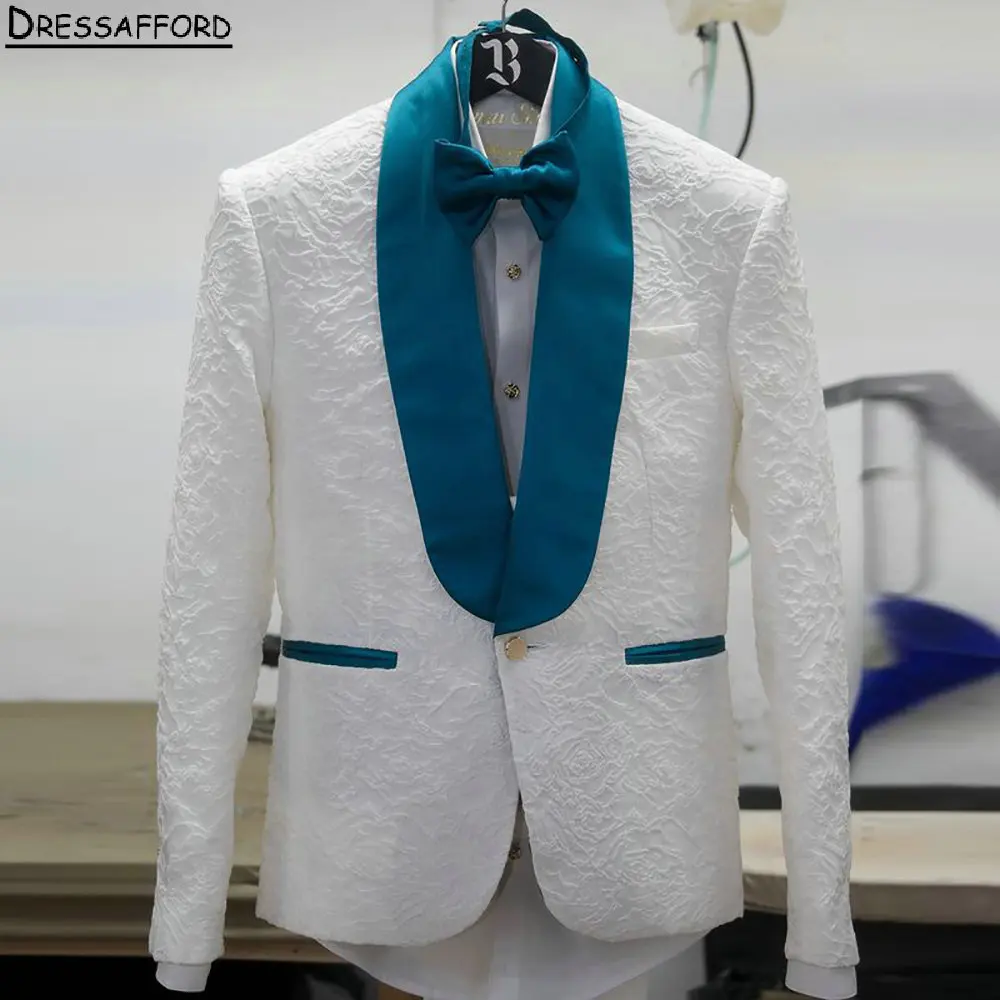 Ternos masculinos de jacquard branco para casamento, smoking, 2 peças, jaqueta, calças, blazers de baile, personalizados