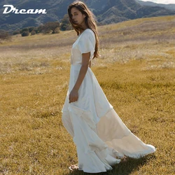 DREAM Customized Short Sleeves V Neck Boho Bridal Dress Floor Length Tiered Irregular Wrap A Line Rustic Wedding Gown Simple
