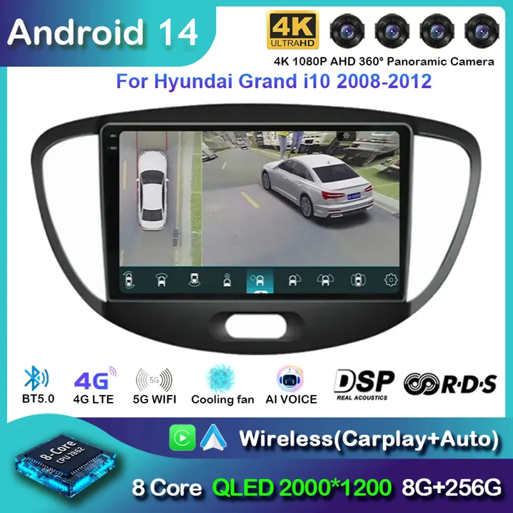 

Автомобильный радиоприемник Android 14 для Hyundai i10 2007-2013, мультимедийный видеоплеер, GPS 4G Carplay, авто стерео DVD, головное устройство QLED IPS