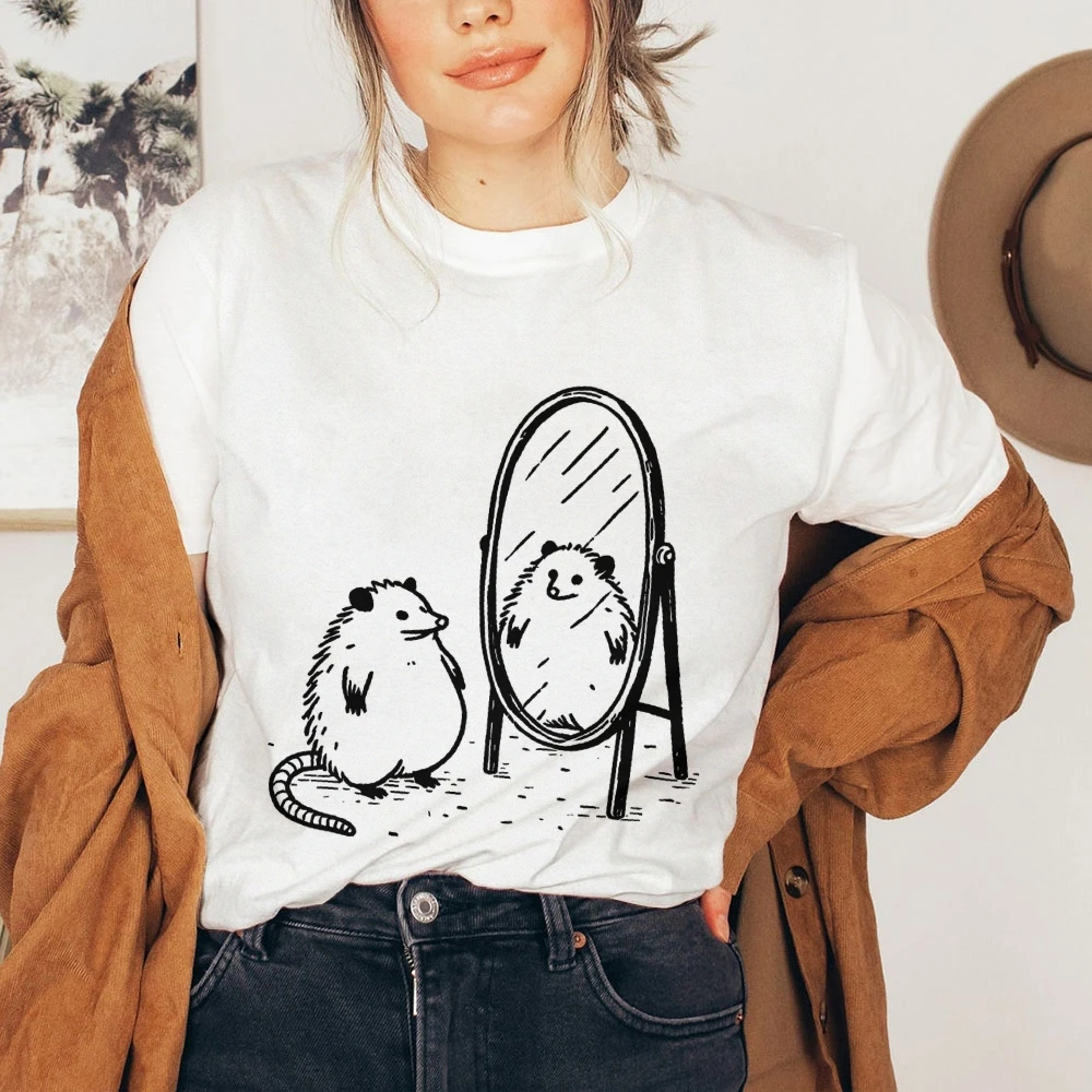 Alt Cool Grunge Y2k Aesthetic, Baby Rat Mirror Graphic Tee, Full Cotton Summer Female Shirt, Casual Street Style Wearing