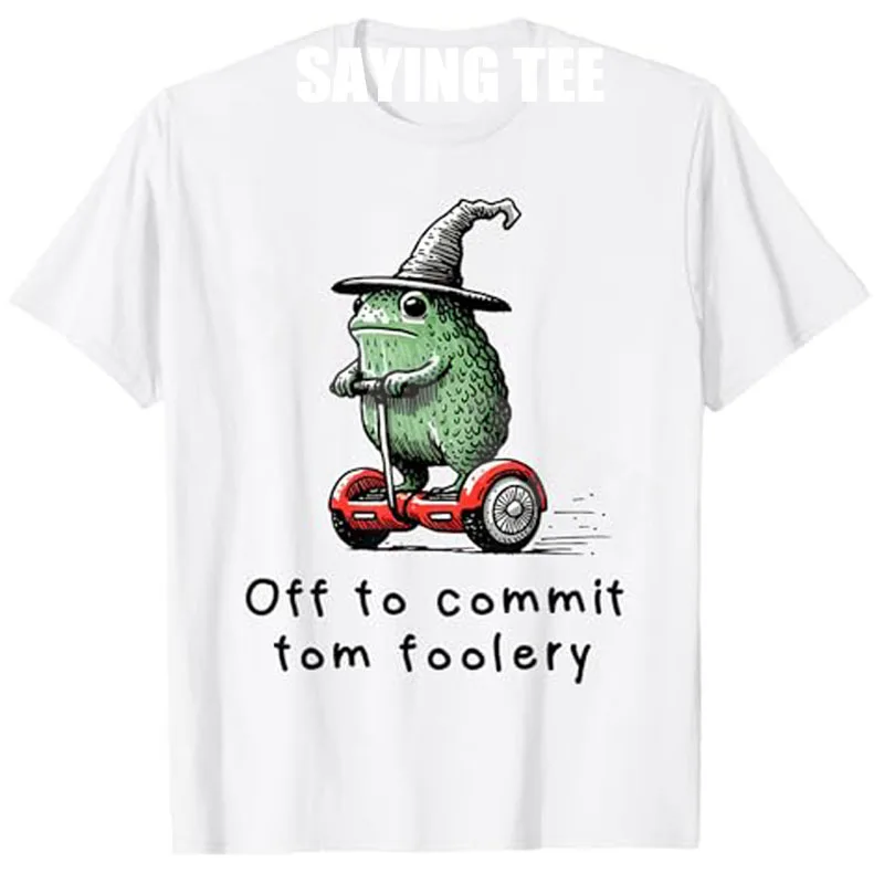 

Whimsical Frog Wizard - Off To Commit Tomfoolery Funny T-Shirt Y2k Fantasy Graphic Outfit Novelty Gift Outdoor Aesthetic Clothes