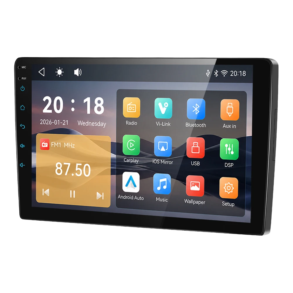 Podofo 2 Din Radio Samochodowe Multimedialne MP5 Bezprzewodowy CarPlay Android Auto 9-calowy Inteligentny System Samochodowy Vi-Link Mirror Link BT EQ FM — 2
