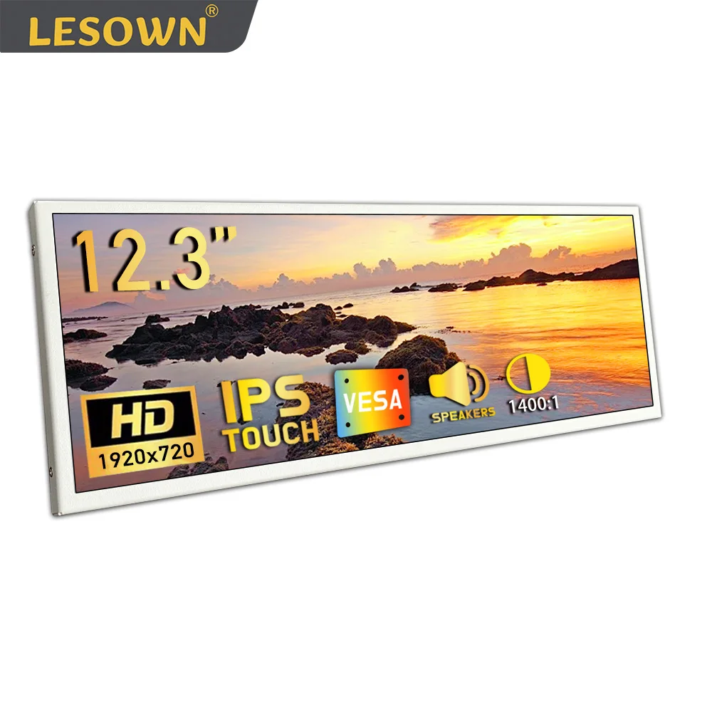 LESOWN 12.3inch Strip Touchscreen Monitor 1920x720 80% NTSC Bar IPS External Screen HDMI USB C Laptop Monitor for Laptop PC Xbox