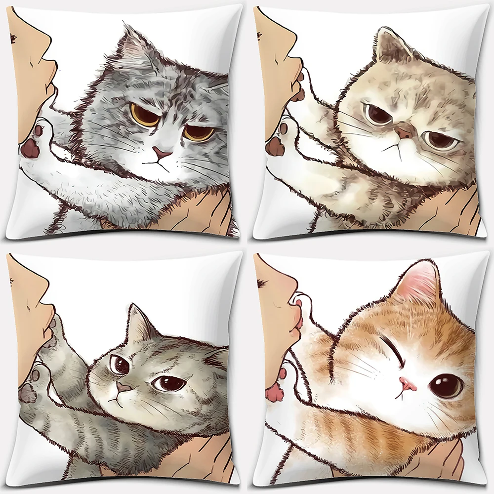 Cartoon Cute Cat Print Pattern Series Decorative Pillowcase Home Bedroom Living Room Sofa