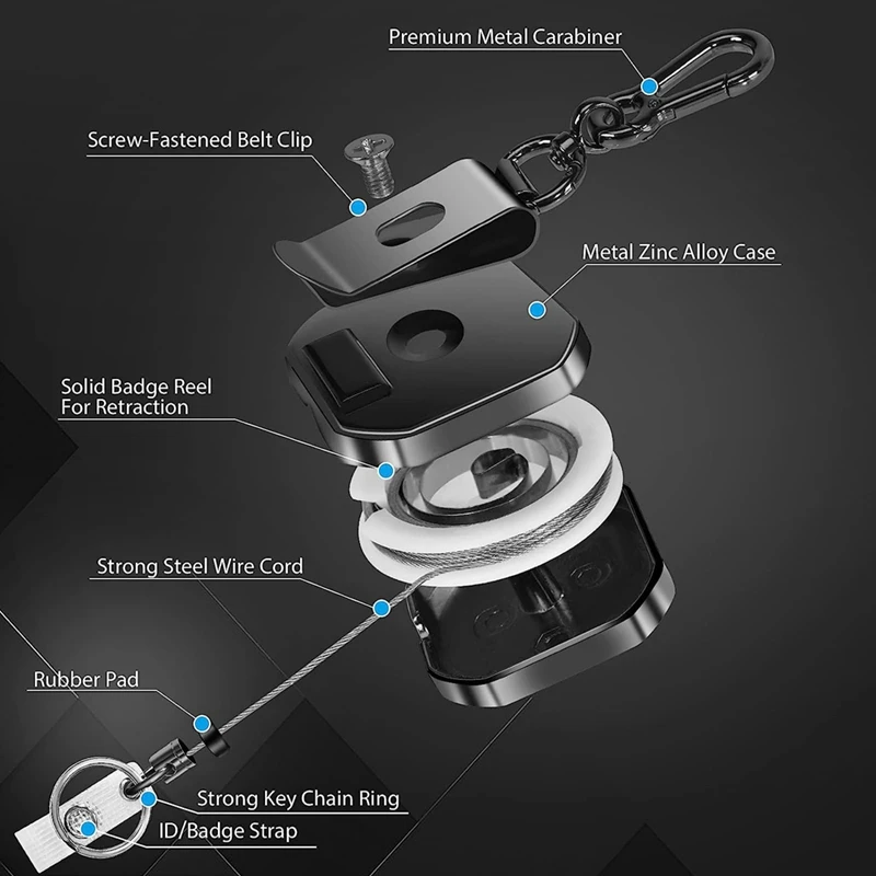 LLavero de Metal resistente para identificación, soporte de insignia, mosquetón de carrete de llave con Clip para cinturón