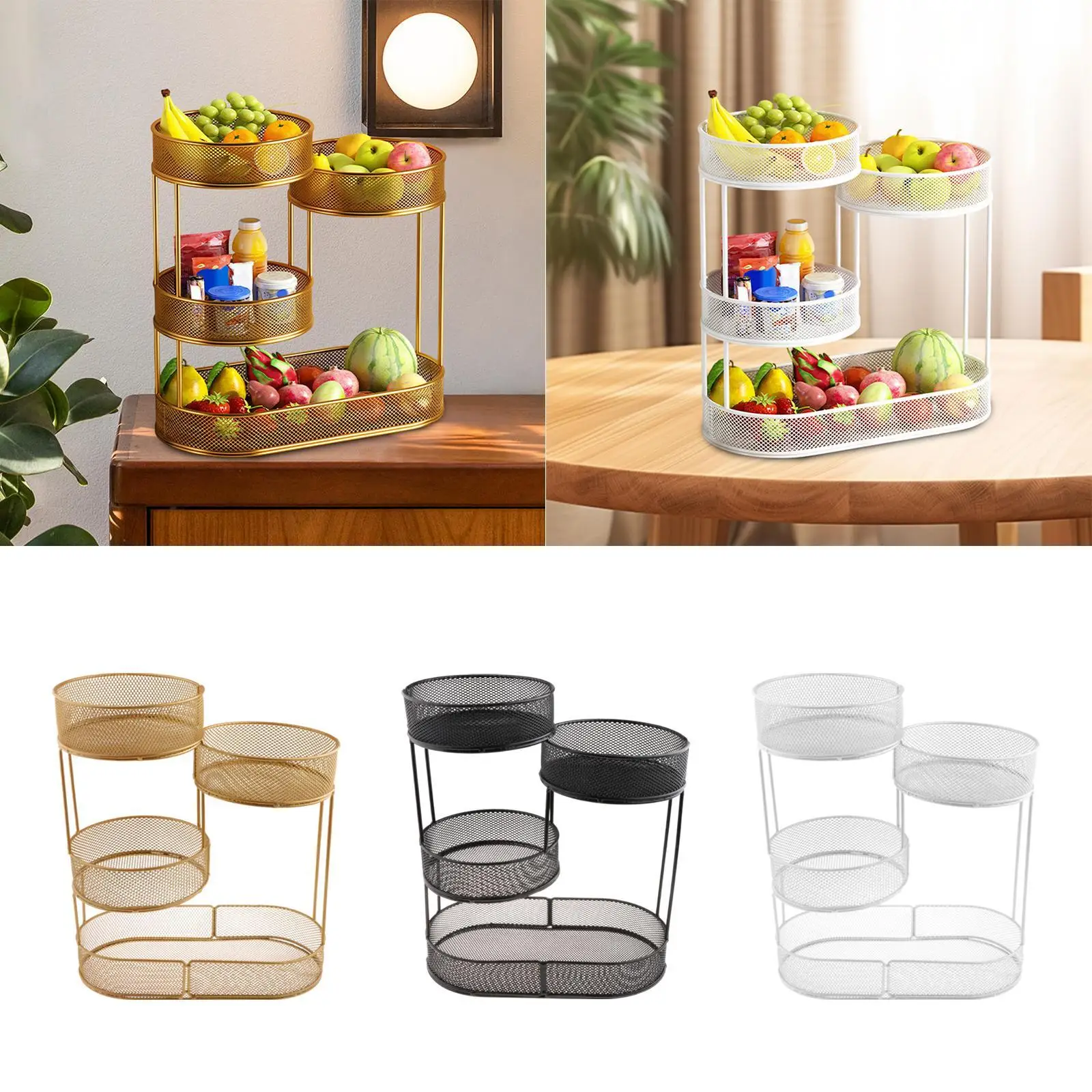 Countertop Fruit Basket Fruit Bowl Holder Kitchen Organizer Wire Basket Stand 4 Tier for Vegetable Fruit Pantry Dining Room