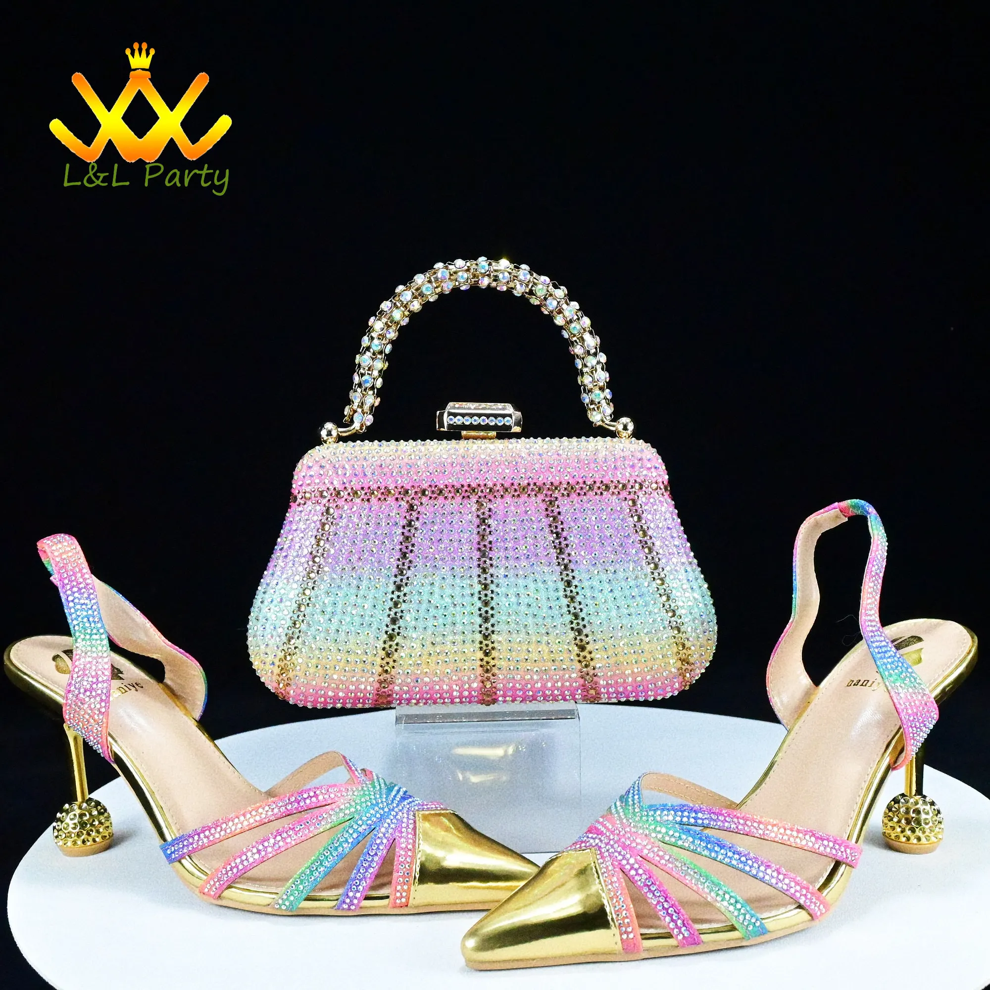 

Special Heels Super High Heels 2024 New Arrivals African Women Shoes and Bag Set in Rainbow Color Pointed Toe Pumps for Party