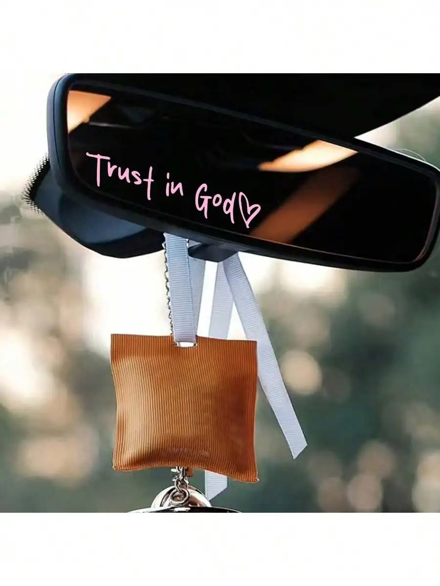 Self Adhesive Car Mirror Sticker Trust In God With Heart Religious Faith Decor