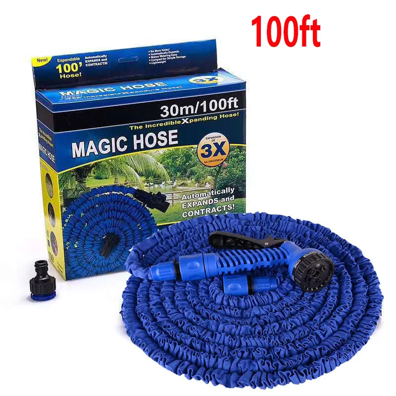 25ft/50ft/100ft Extendable Garden Hose with 7-function Nozzle, Suitable for Gardening and Car Washing, Expandable Up To 3x