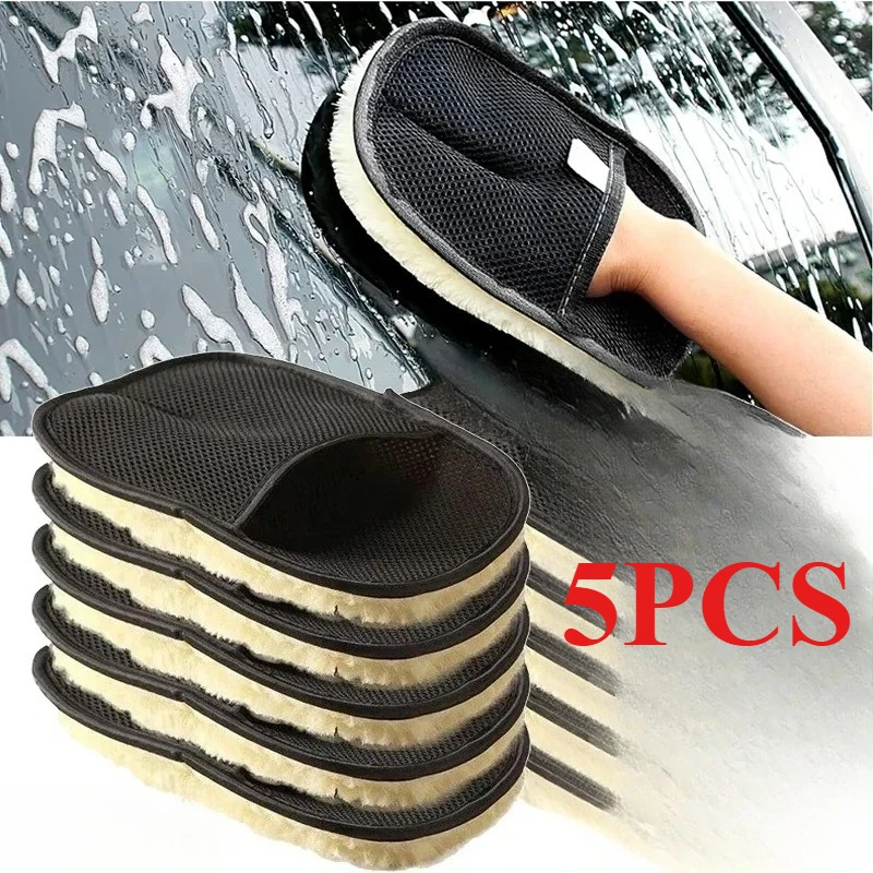 5Pcs Car Cleaning Sponge Glove Car Polishing Washing Mitt Gloves Microfibre Wash For Automotive Kitchen Homes Cleaner Wool