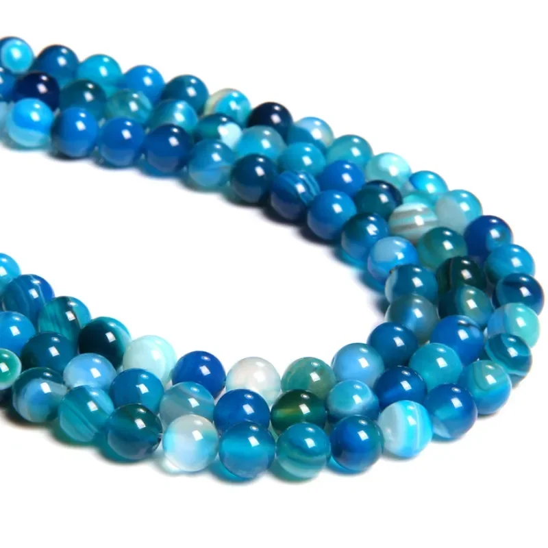 15inch Natural Round Blue Striped Agate Loose Beads 4/6/8/10 Mm for Jewelry Making DIY Beadbracelet and Exquisite Gift