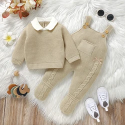 Baby Clothes Sets Knit Infant Boy Girl Sweater Long Sleeve+Romper Sleeveless Newborn Kid Pullover+Jumpsuit Foot Wrap 0-9M Autumn