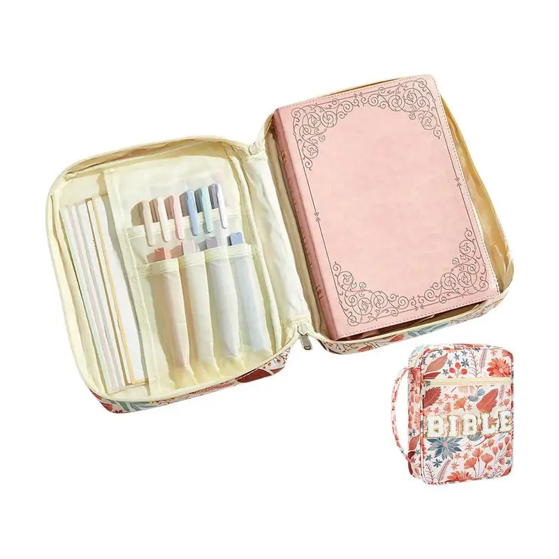 

Bible Carrying Case Bible Holder Case Floral Bag Large Tote Zipper Pouch Storage Organizer Protective Pocket Aesthetic For Girls