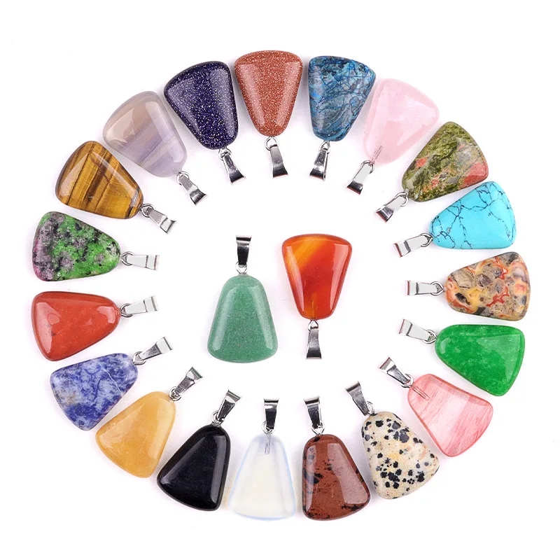 20pcs/ Bag Carving White Crystal Raw Stone Pendant Crystal Trapezoid Necklace for Crystal Ornaments Jewelry Making