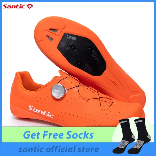 Santic zapatos de bicicleta de carretera de fibra de carbono ciclismo profesional para hombres tacos de carreras SPD zapatos de bloqueo de Ciclismo de Carretera WZS24043