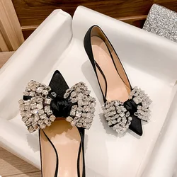 Rimocy Crystal Bowknot Pumps Women 2024 New Thin Heels Bling Rhinestones Wedding Party Shoes Woman Pointed Toe High Heels Shoes