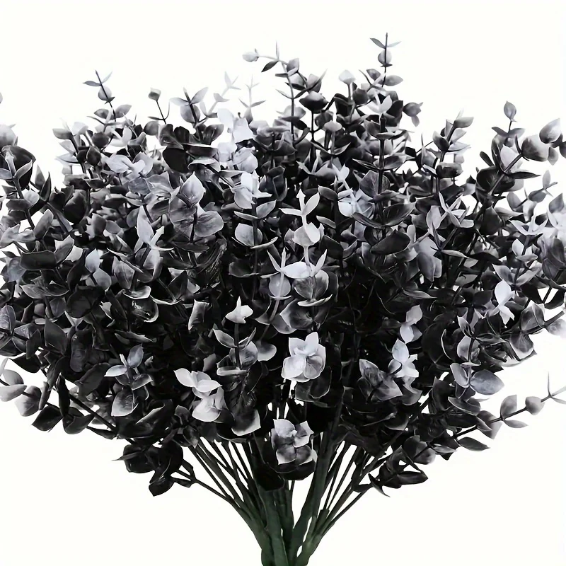 

4/10 Pieces of Black Artificial Flowers, Faux UV Resistant Outdoor Plants, Fake Plastic Green Shrubs, Indoor and Outdoor Hanging