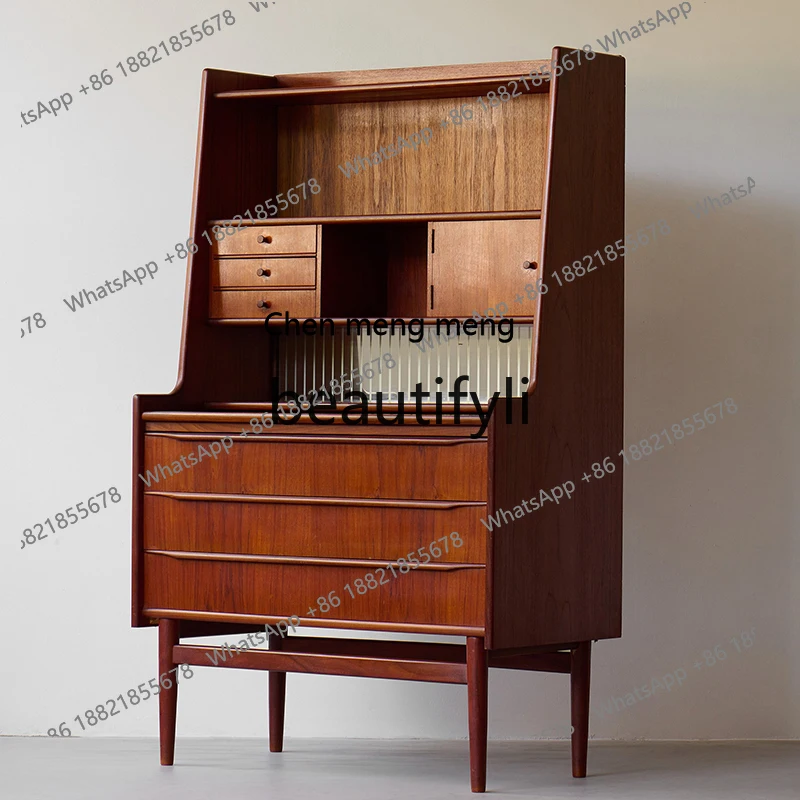 Log Secretary Cabinet Cherry Wood Furniture Dresser Storage Drawer Bucket Cabinet Writing DeskH