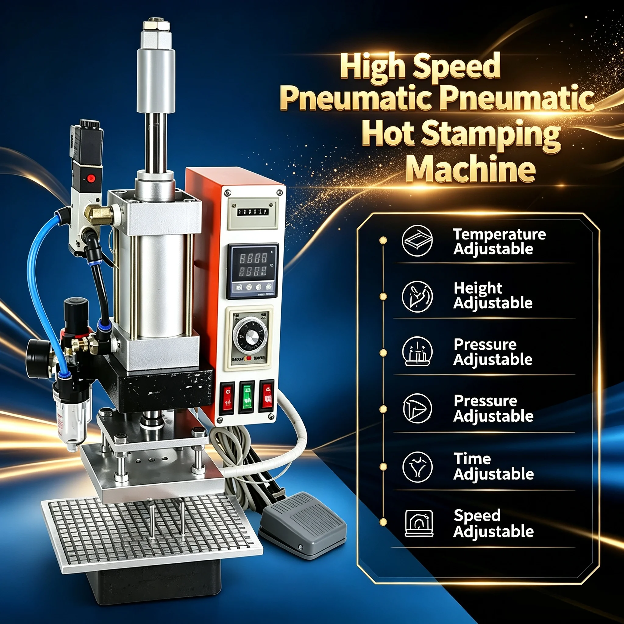 220V/110V Pneumatic Heat Press Machine, Hot Stamping, Branding, Embossing Equipment for Leather Wood PVC Card Book Paper