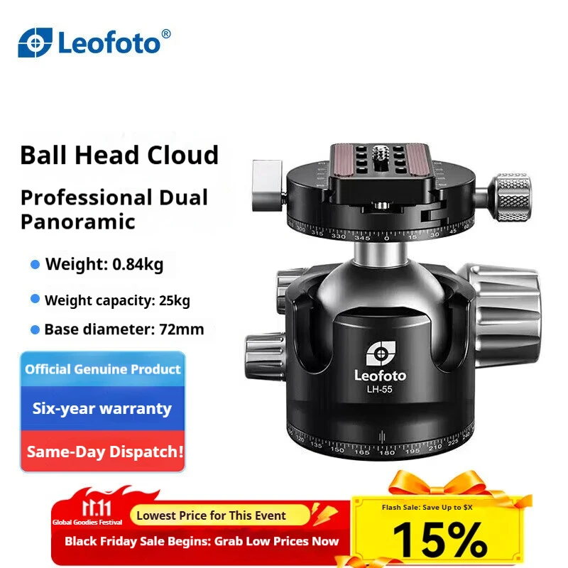 

Leofoto LH-55R 55mm Dual-Pan Panorama Professional Low-Center-of-Gravity Dual-Opening Ball Head with Quick-Release Plate