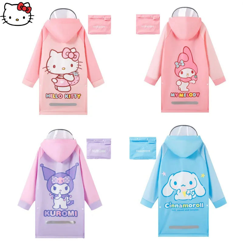 

Kuromi Sanrio Raincoat Cartoon Hello Kitty Child Poncho Rainy Season Outdoor Walking Cycling Student Water Proof Hooded Jacket