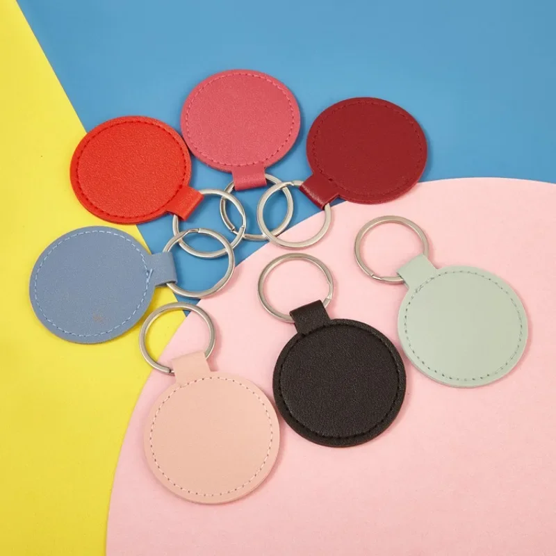 Custom Name Logo Round PU Leather Keychain Laser Personalized Room Number Keyring Gift Bag Pendant Key Chain Ring Couple Gift