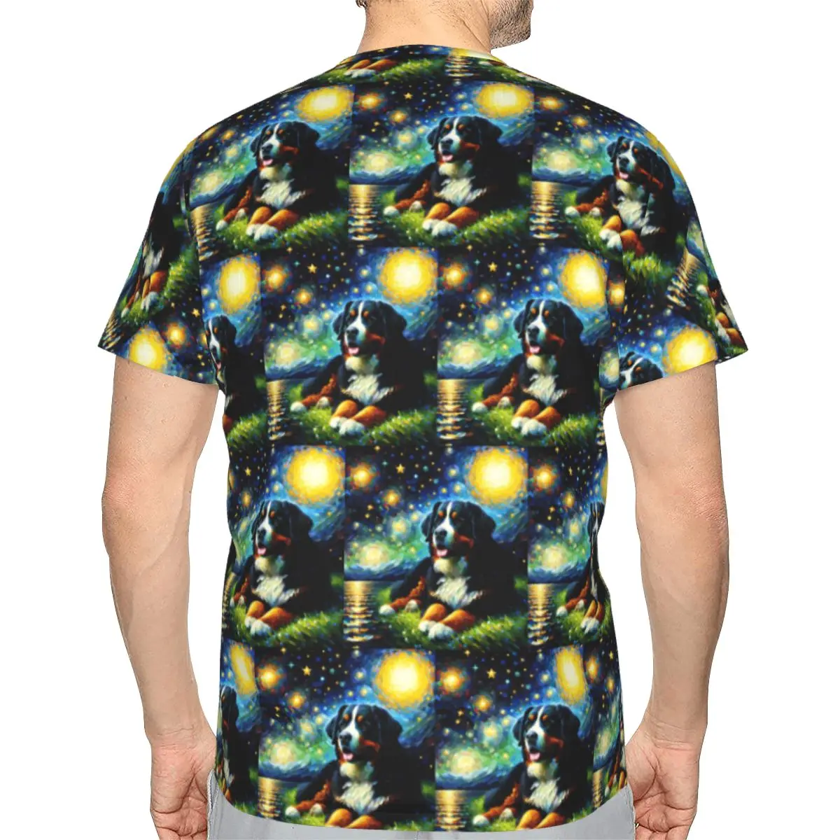 Starry Night Bernese Mountain Dog Van Gogh Lover 100% Cotton T-Shirt Men'sFashion T Shirts Men Crew Neck Short Sleeve