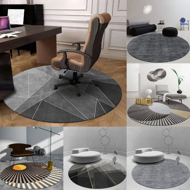 Elegant Geometric Round Carpet Light Luxury Non-Slip Floor Mat for Office and Gaming Chair Stylish Home Décor Rug Modern Spaces