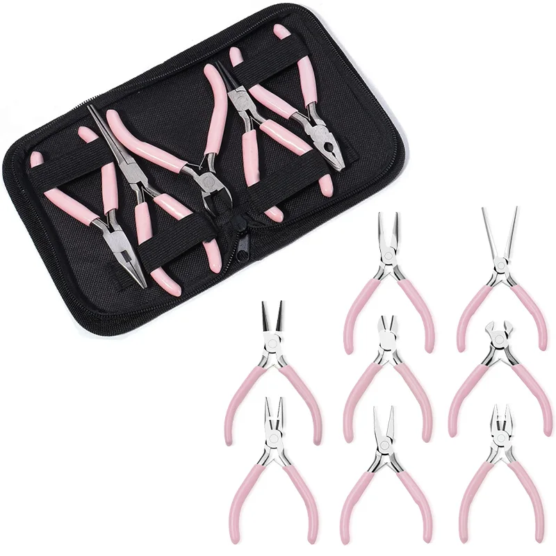 Cute Pink Color Handle Anti-slip Splicing and Fixing Jewelry Pliers Tools & Equipment Kit for DIY Jewelery Making Needlework