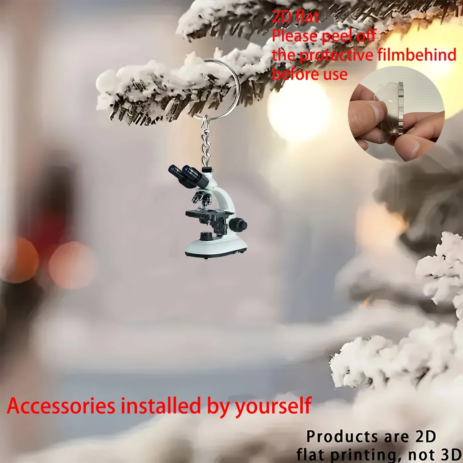 Exquisite Microscope Keychain 2D Hanging Ornaments Acrylic Car Pendant Creative Wallets Accessories Festive Fun Halloween Gifts