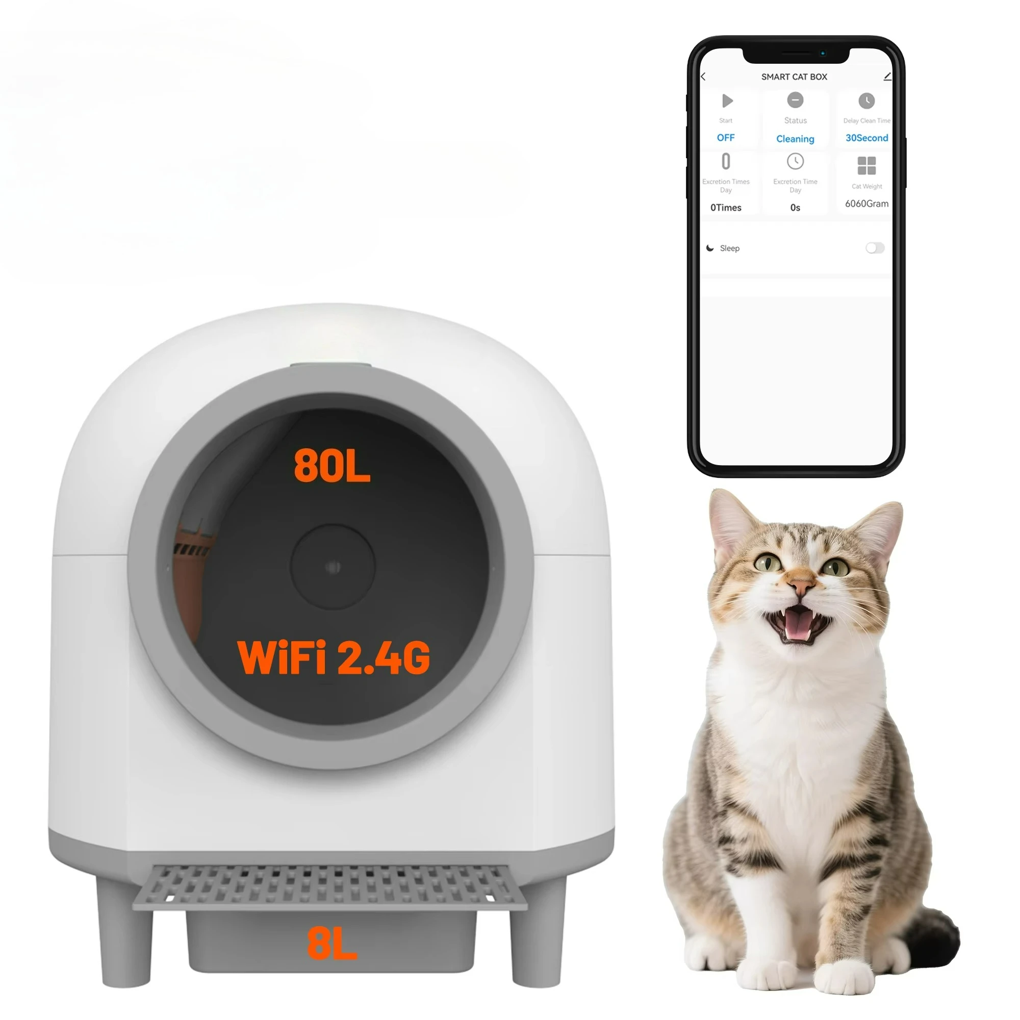

80L Large Self-Cleaning Cat Litter Box Low Noise App Wifi Control Intelligent Electric Automatic Cat Toilet Smart Cat Litter Box