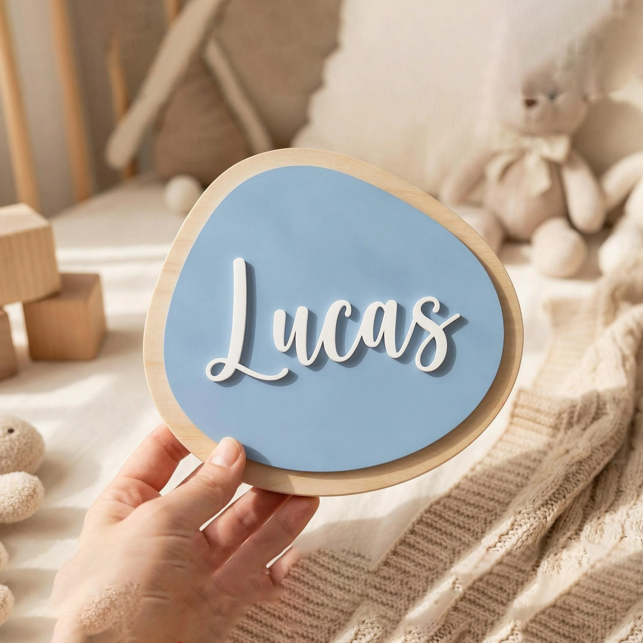 1Pc Custom Cartoon Oval Shape Wooden Name Plaque,Home Kids Room Nursery Bedroom Wall Door Decor,DIY Paintable,Birthday Gift