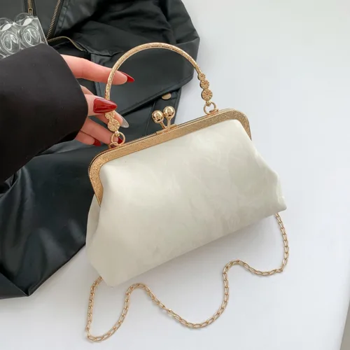 Imagen 1 del producto Bolso de noche de terciopelo dorado, bolso de mano para mujer, bolso de cadena de lujo Vintage francés 2025, bolso elegante a la moda, bolso para fiesta de boda
