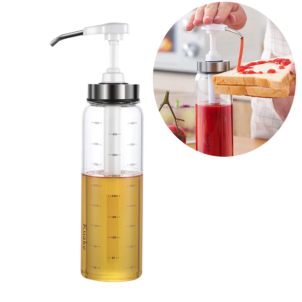 

500ml Glass Stainless Steel Sauce Bottle Home Kitchen Salad Ketchup Press Container 8ml Precise Control Easy One Hand Operation